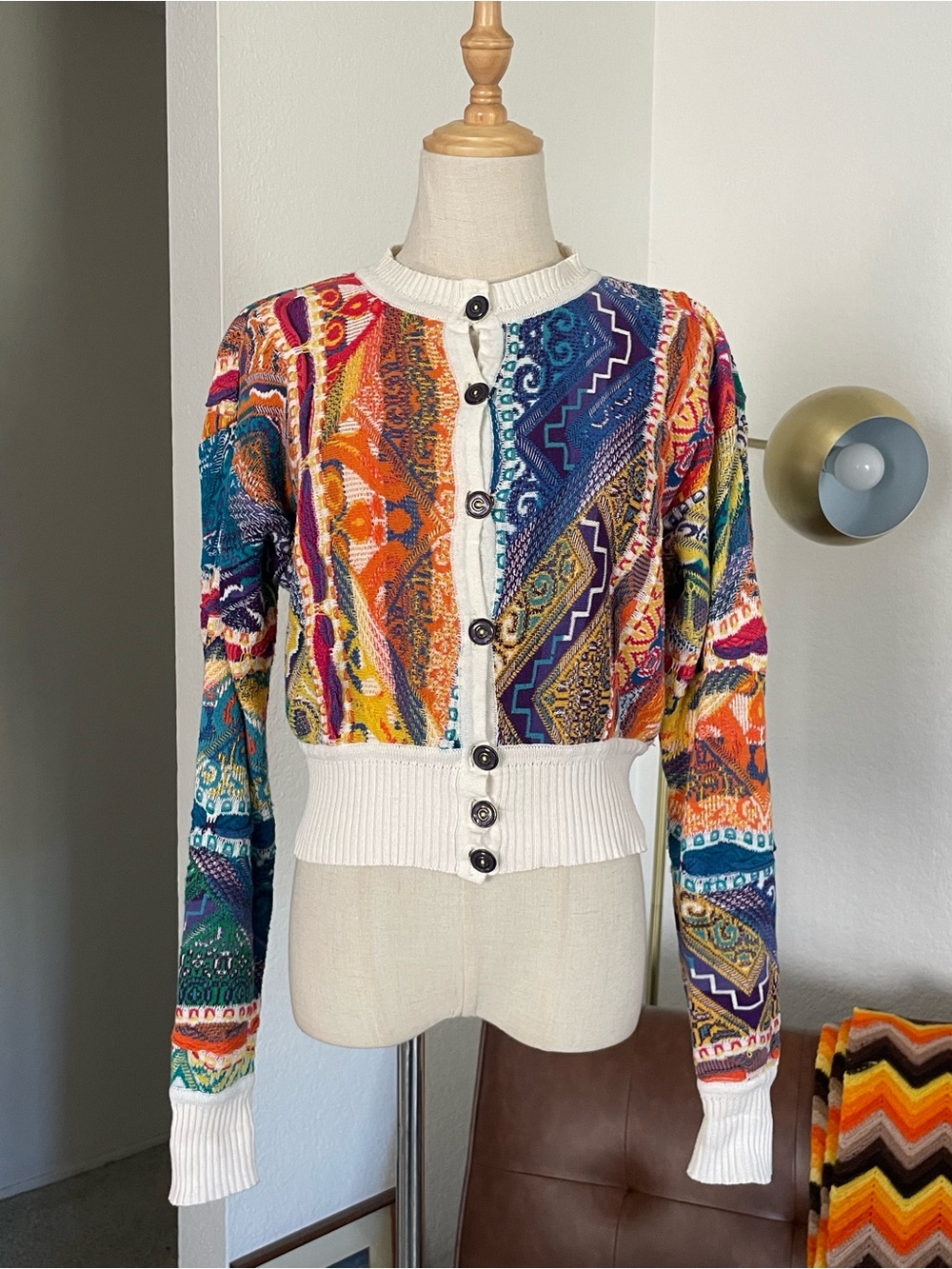 Vintage 1980s COOGI Buttoned 3D Knit Multicolor Cardigan